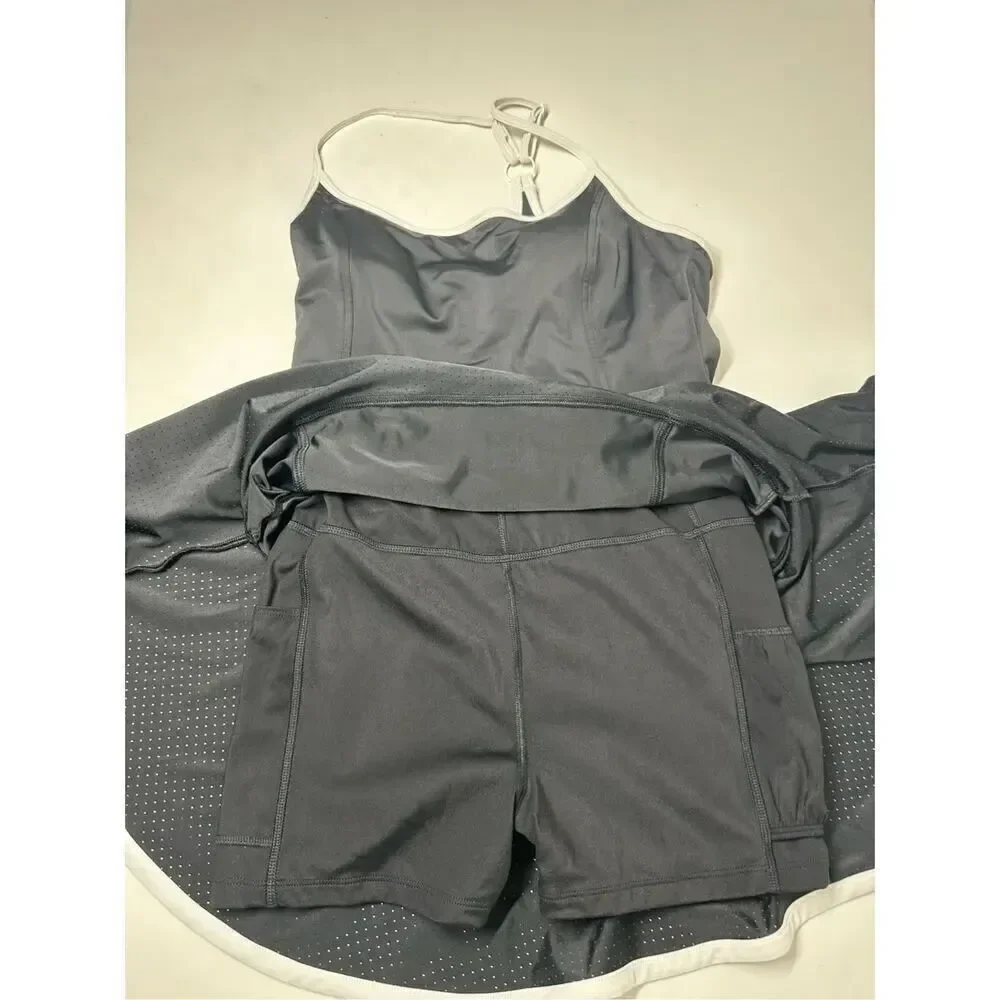 NWOT Love & Sports Womens Size M 8-10 Game On Tennis Dress Black White Trim